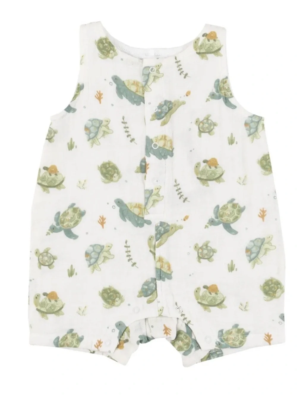 Tullabee Organic Muslin Turtle Shorty Onesie Romper 6-12 months